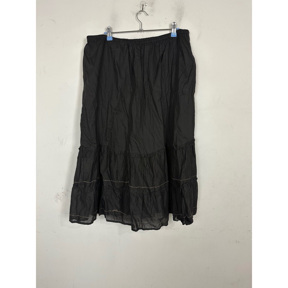 Sassy Doll Creations Black Cotton Tiered Midi Skirt Plus Size 3X Boho Prairie